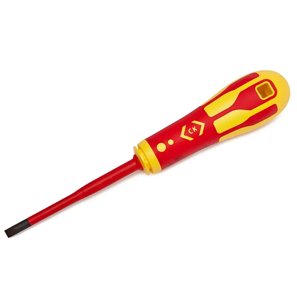 C.K Tools T4925S35 VDE Screwdriver Spare Interchangeable Slim SL3.5mm Blade 2 C.K T4925S35 SL3.5mm slim VDE blade for electrical screwdriver sets, insulated and certified for 1,000V live work.