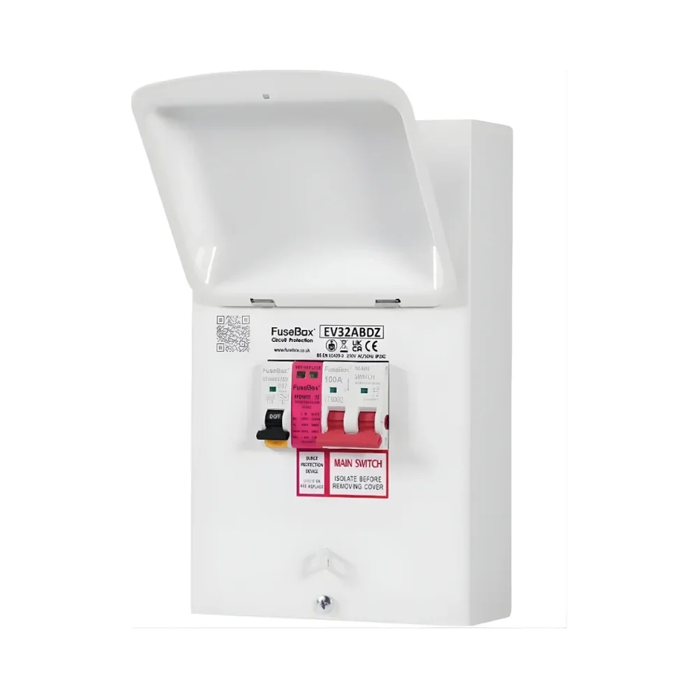 FuseBox | EV32ABDZ | EV Charger Consumer Unit with SPD and Bi-Directional RCBO | 32A 1 FuseBox EV32ABDZ 32A EV Charger Consumer Unit with SPD and Bi-Directional RCBO