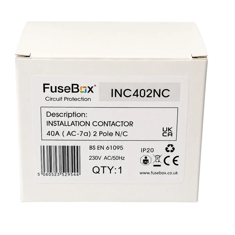 FuseBox | INC402NC | 2 Pole | Normally Closed Contactor | 230V | 40A 3 FuseBox | INC402NC | 2 Pole | Normally Closed Contactor | 230V | 40A
