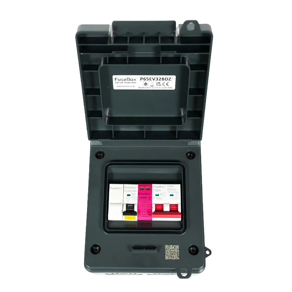 FuseBox | P65EV32BDZ | IP65 ABS EV Charger Supply Unit with SPD and Bi-Directional RCBO | 32A 3 FuseBox | P65EV32BDZ | IP65 ABS EV Charger Supply Unit with SPD and Bi-Directional RCBO | 32A