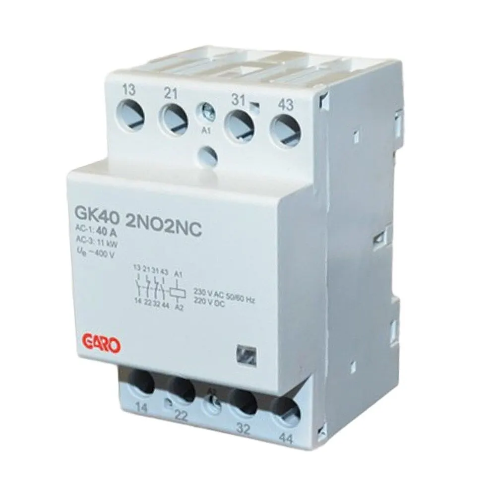 Garo GK40-2NO2NC 4 Pole 40A 2 Normally Open / 2 Normally Closed AC-DC Modular Contactor 1 Garo 4 Pole 40A 2NO/2NC AC-DC Contactor