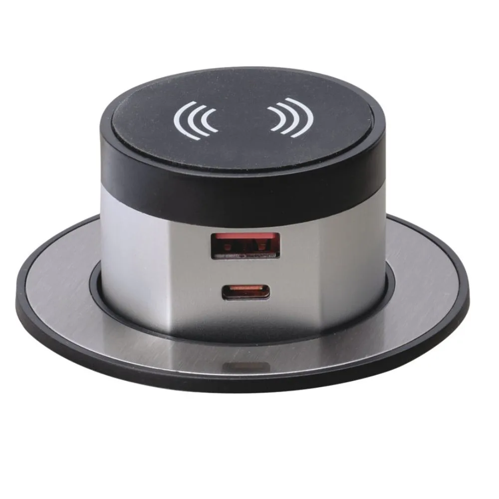 Häfele | 822.91.204 | Dual USB & Wireless Charger | 3 in 1 Quick Charge | Black Aluminium 1 Hafele 822.91.204 Dual USB Wireless Charger