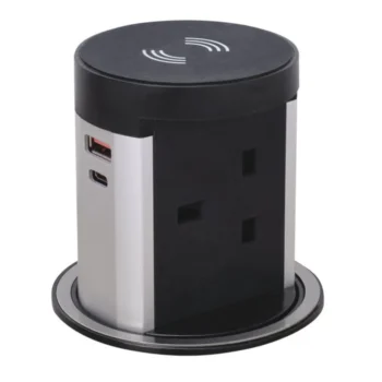 Häfele | 822.91.206 | Pop-Up Socket with Wireless Charger | USB-A + USB-C | Black Aluminium