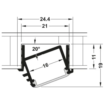 Hafele | 833.72.985 | Loox 1192 Angled Recessed LED Profile | Opal Diffuser | 2500mm