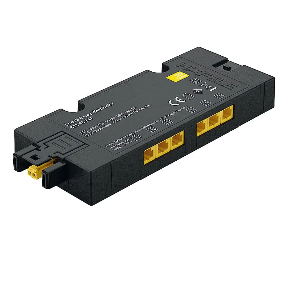 Hafele | 833.95.747 | Loox5 12V 6-Way Distributor | Box-to-Box | 60W 1 Hafele 833.95.747 Loox5 12V 6-Way Distributor