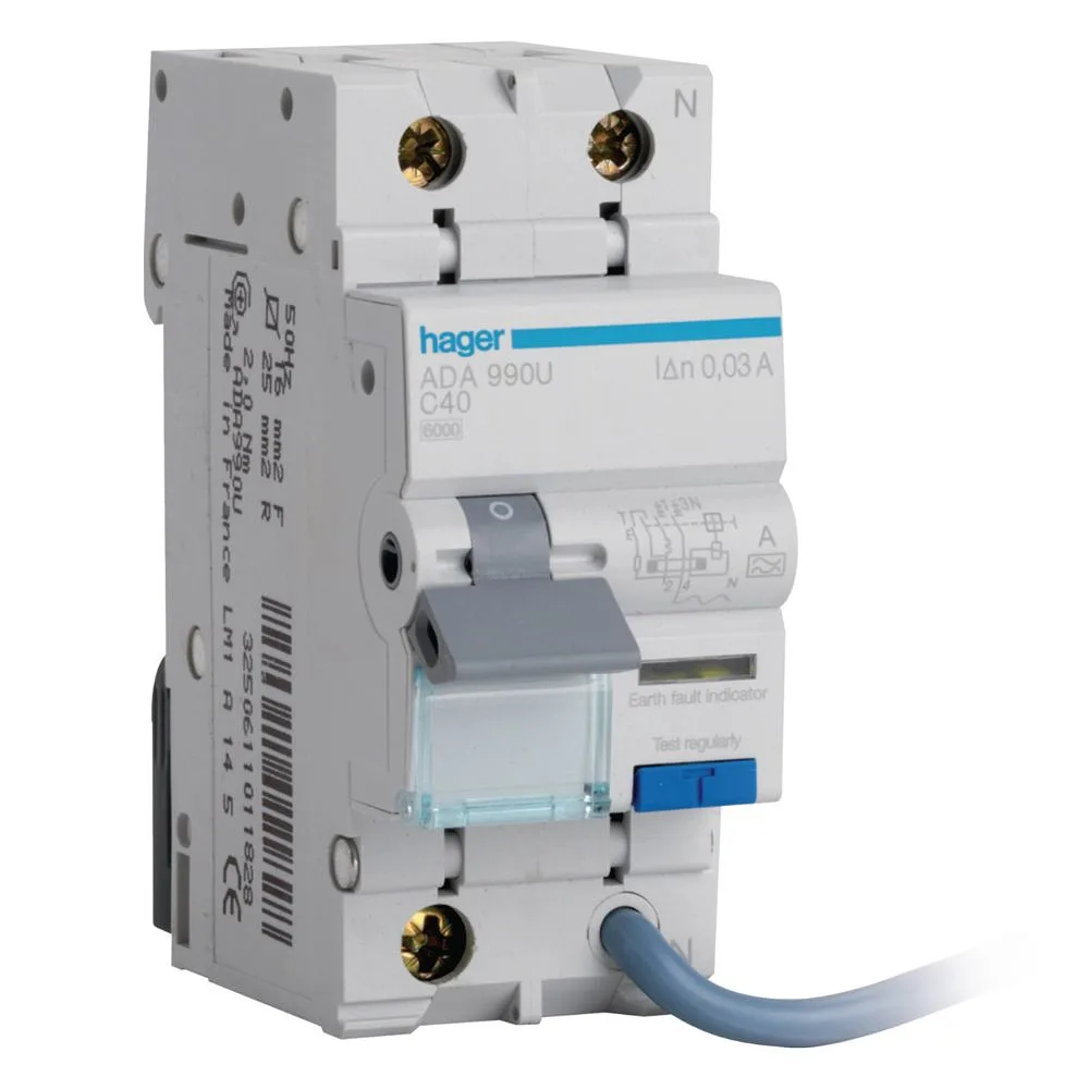 Hager ADA990U 1P+N 6kA C-40A 30mA Type A 1 Hager ADA990U