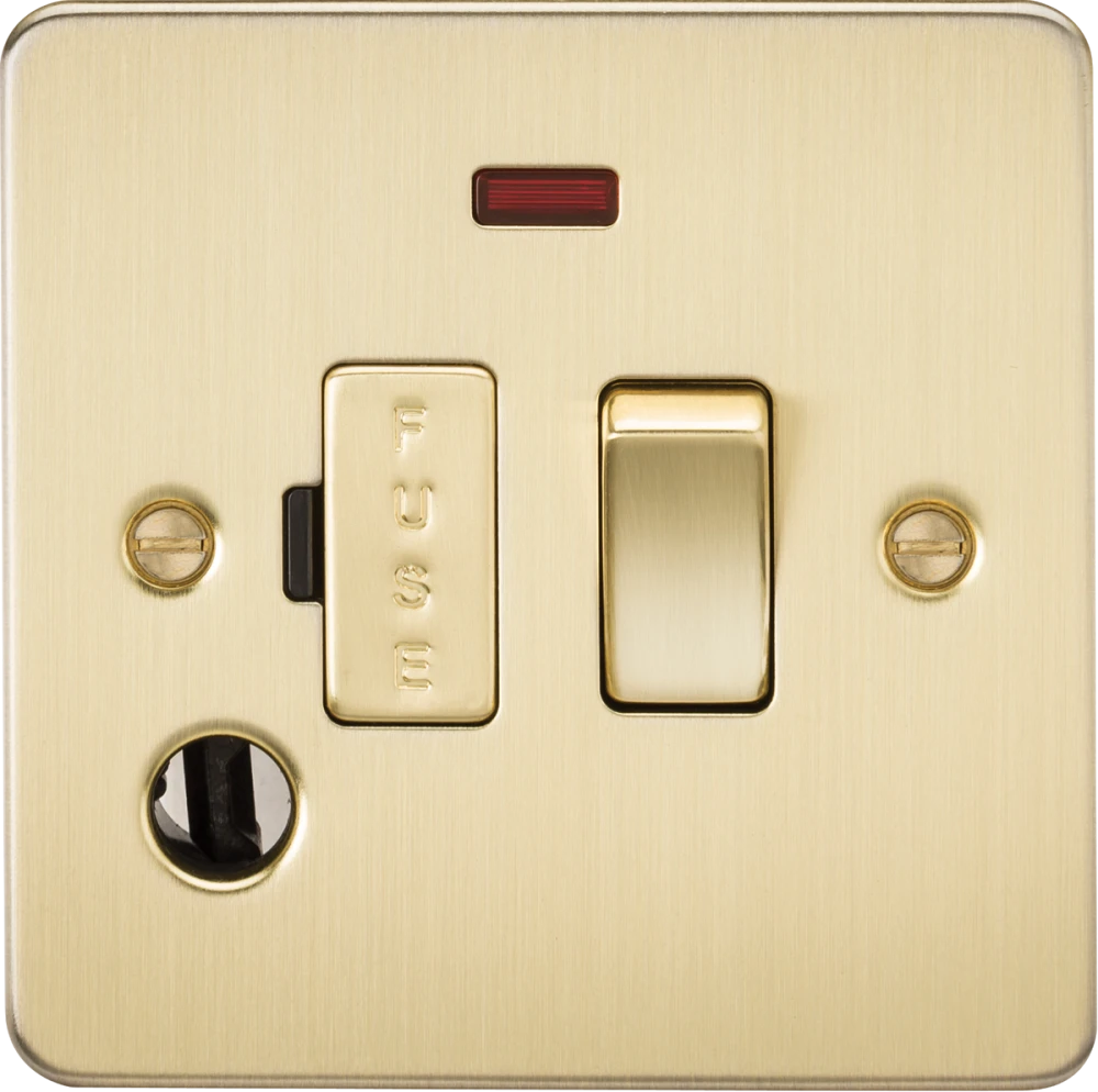 Knightsbridge | FP6300FBB | 13A Switched Fused Spur Unit with Neon & Flex Outlet | Brushed Brass 1 Knightsbridge FP6300FBB Switched Fused Spur