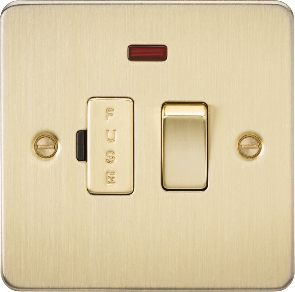 Knightsbridge | FP6300NBB | 13A Switched Fused Spur Unit with Neon | Brushed Brass 1 Knightsbridge FP6300NBB Switched Fused Spur