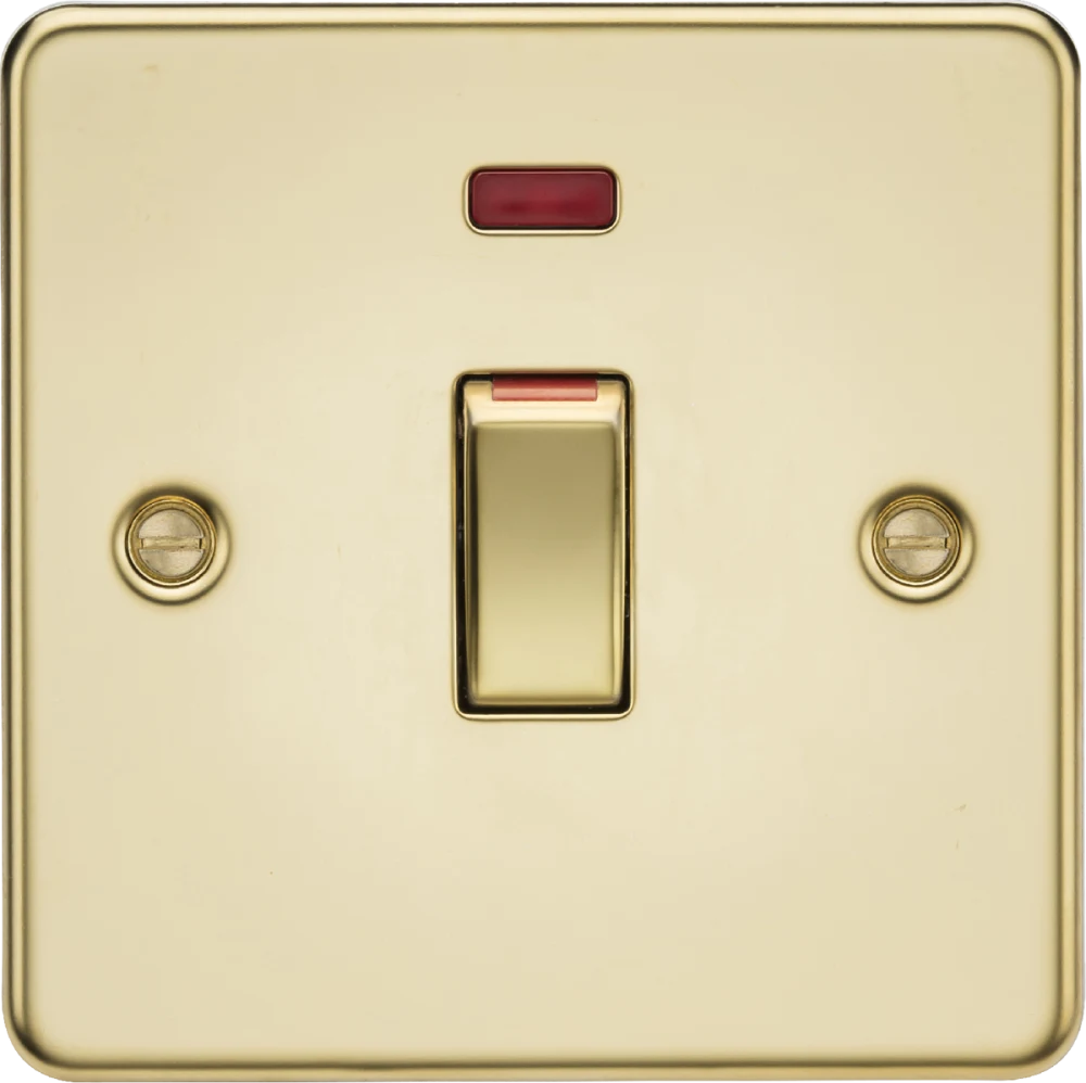 Knightsbridge | FP81MNPB | 45A DP Switch with Neon (1G size) | Polished Brass 1 Knightsbridge FP81MNPB 45A Switch