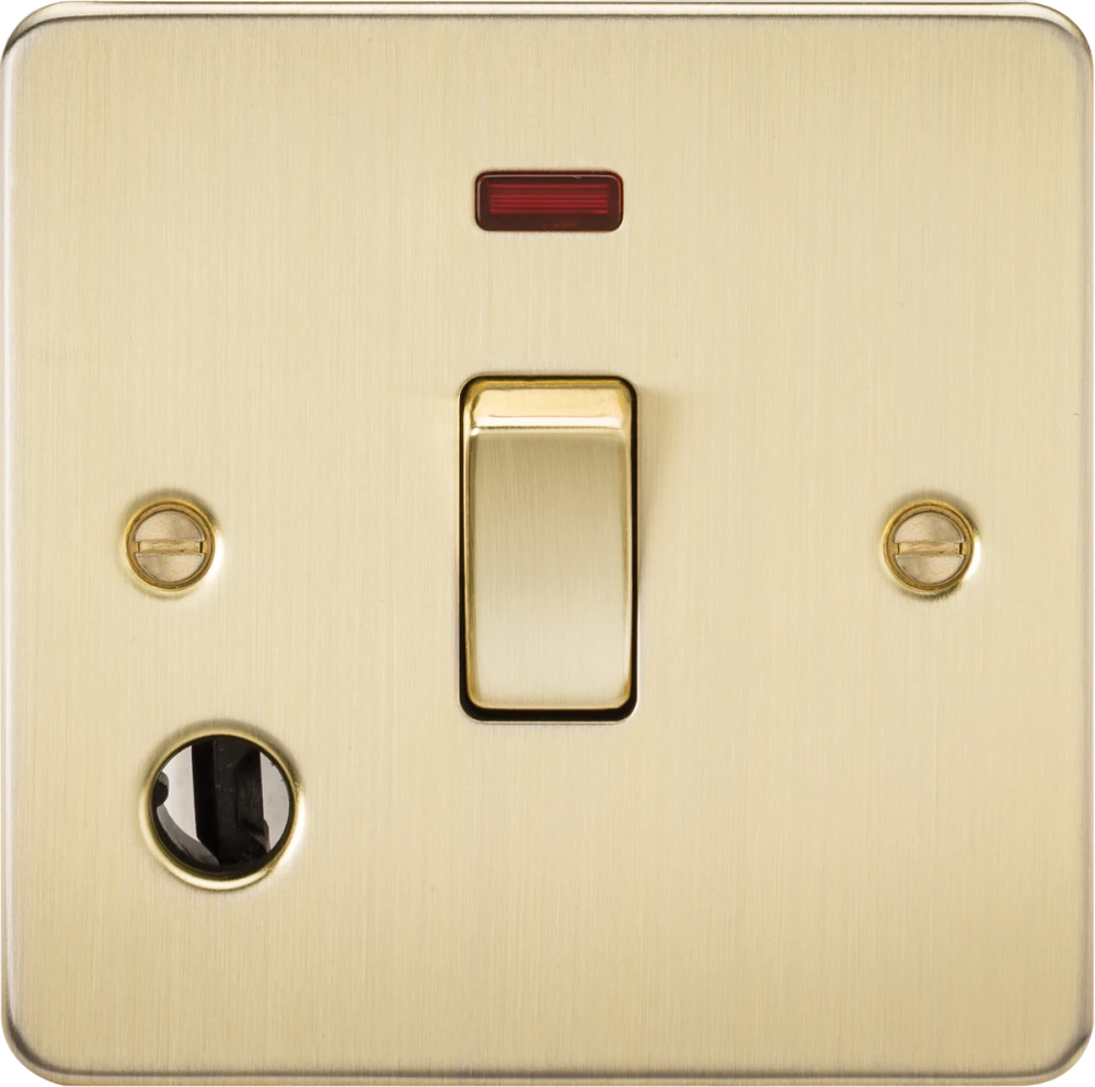 Knightsbridge | FP8341FBB | 20A 1G DP Switch with Neon & Flex Outlet | Brushed Brass 1 Knightsbridge FP8341FBB 20A DP Switch