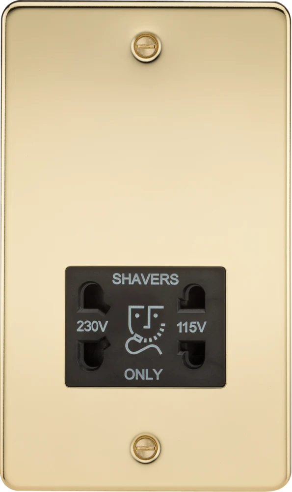 Knightsbridge | FP8900PB | 115/230V Dual Voltage Shaver Socket | Polished Brass with Black Insert 1 Knightsbridge FP8900PB Shaver Socket