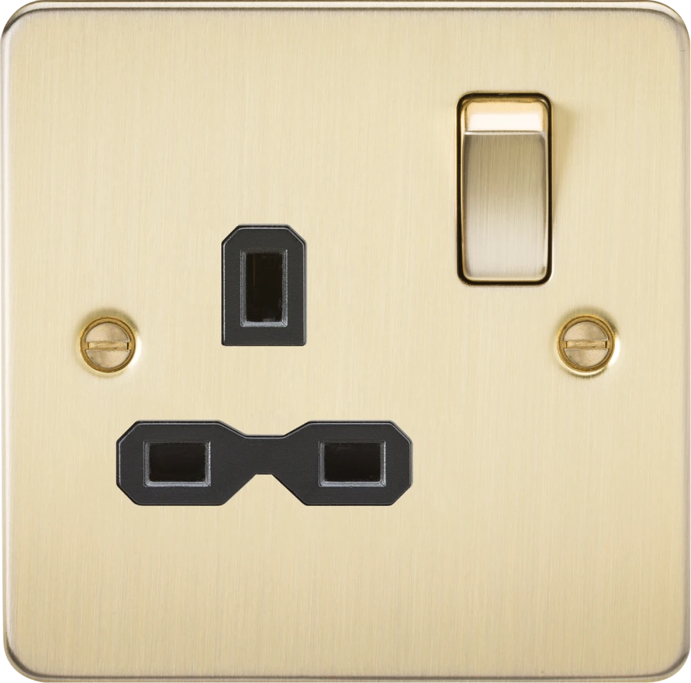 Knightsbridge | FPR7000BB | 13A 1G DP Switched Socket | Brushed Brass with Black Insert 1 Knightsbridge FPR7000BB Switched Socket