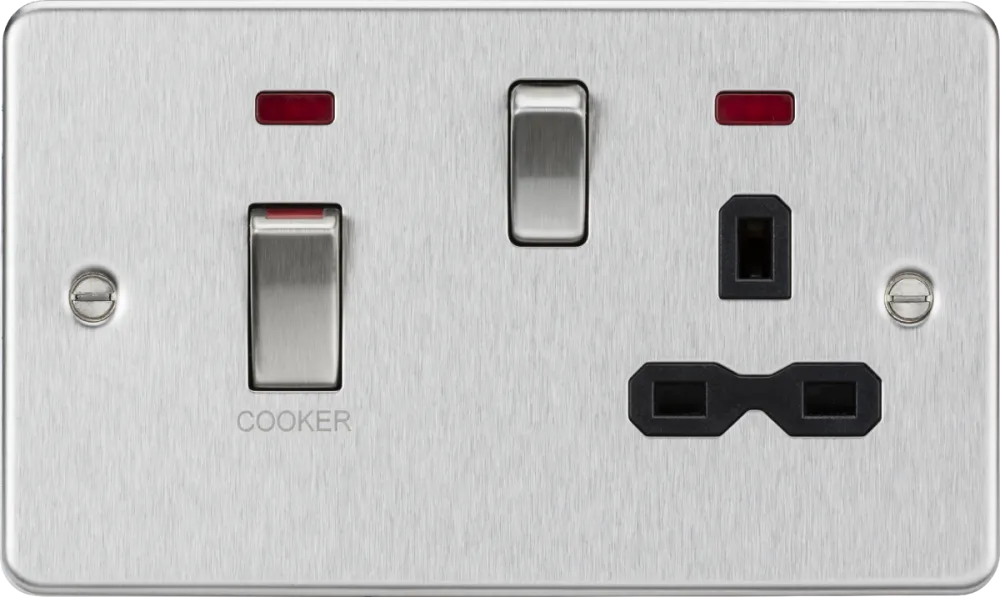 Knightsbridge | FPR83MNBC | 45A DP Switch & 13A Socket with Neons | Brushed Chrome | Black Insert 1 Knightsbridge FPR83MNBC Cooker Switch