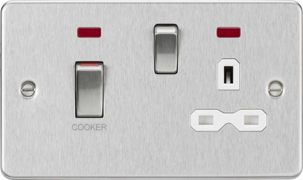 Knightsbridge | FPR83MNBCW | 45A DP Switch & 13A Socket with Neons | Brushed Chrome | White Insert 1 Knightsbridge FPR83MNBCW Cooker Switch