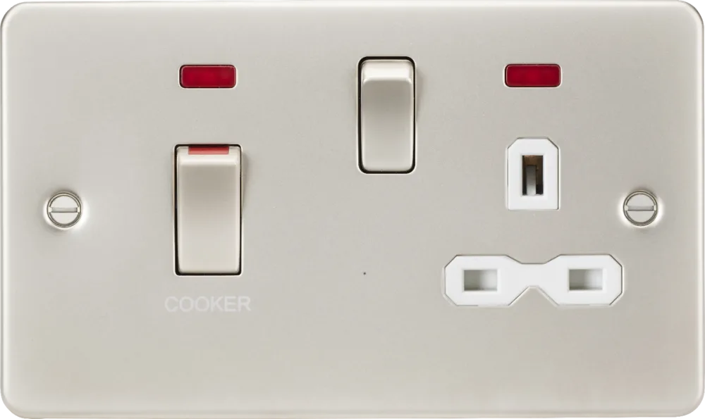 Knightsbridge | FPR83MNPLW | 45A DP Switch & 13A Socket with Neons | Pearl with White Insert 1 Knightsbridge FPR83MNPLW Cooker Switch Socket