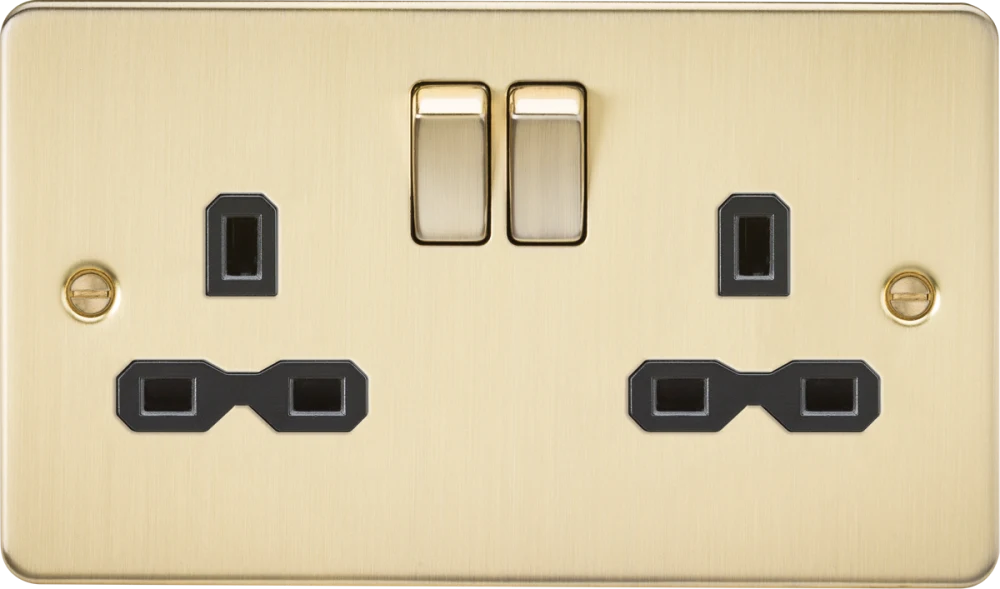 Knightsbridge | FPR9000BB | 13A 2G DP Switched Socket with Twin Earths | Brushed Brass with Black Insert 1 Knightsbridge FPR9000BB Switched Socket
