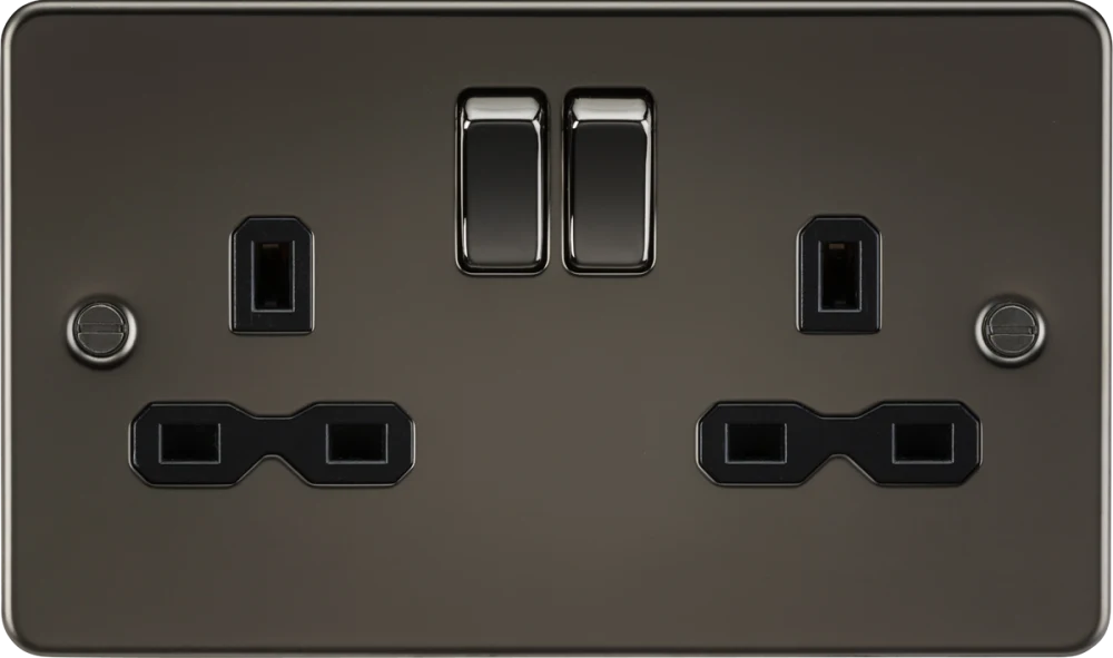 Knightsbridge | FPR9000GM | 13A 2G DP Switched Socket with Twin Earths | Gunmetal with Black Insert 1 Knightsbridge FPR9000GM Switched Socket