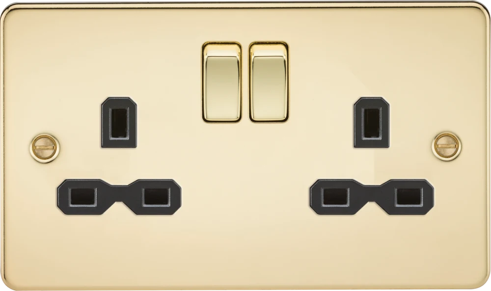 Knightsbridge | FPR9000PB | 13A 2G DP Switched Socket with Twin Earths | Polished Brass with Black Insert 1 Knightsbridge FPR9000PB Switched Socket