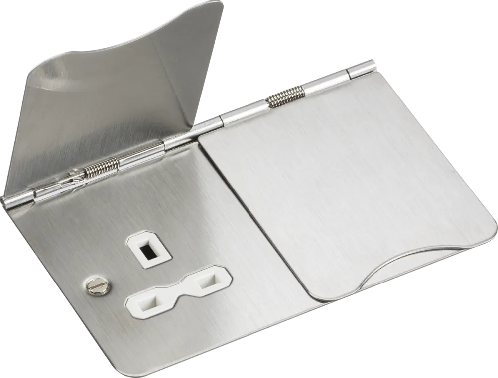 Knightsbridge | FPR9UBCW | 13A 2G Unswitched Floor Socket | Brushed Chrome with White Insert 1 Knightsbridge FPR9UBCW Floor Socket