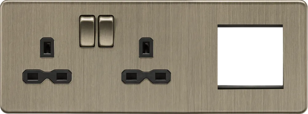 Knightsbridge | SFR192LAB | 13A 2G DP Socket + 2G Modular Combination Plate | Antique Brass 1 Knightsbridge SFR192LAB Left Combination Plate