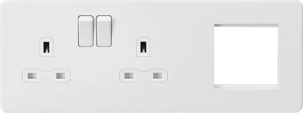 Knightsbridge | SFR192LMW | 13A 2G DP Socket + 2G Modular Combination Plate | Matt White with White Insert 1 Knightsbridge SFR192LMW Multimedia Plate