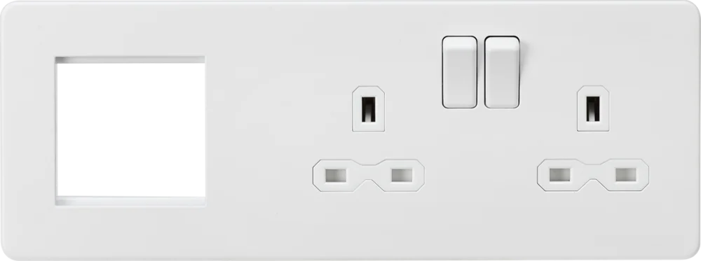 Knightsbridge | SFR192RMW | 13A 2G DP Socket + 2G Modular Combination Plate | Matt White with White Insert 1 Knightsbridge SFR192RMW Multimedia Plate