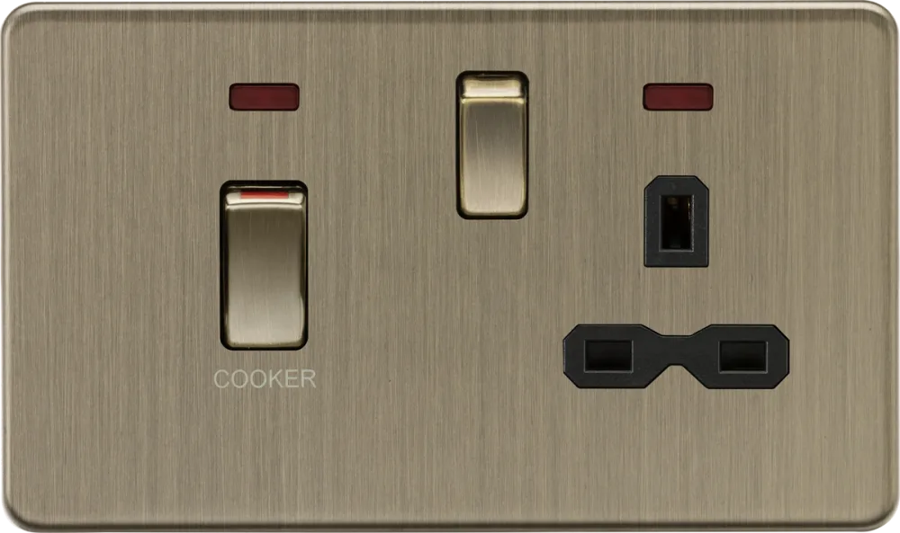 Knightsbridge | SFR83MNAB | 45A DP Switch and 13A Switched Socket with Neons | Antique Brass 1 Knightsbridge SFR83MNAB Cooker Switch Socket