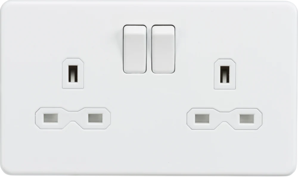 Knightsbridge | SFR9000MW | 13A 2G DP Switched Socket with Twin Earths | Matt White with White Insert 1 Knightsbridge SFR9000MW Switched Socket
