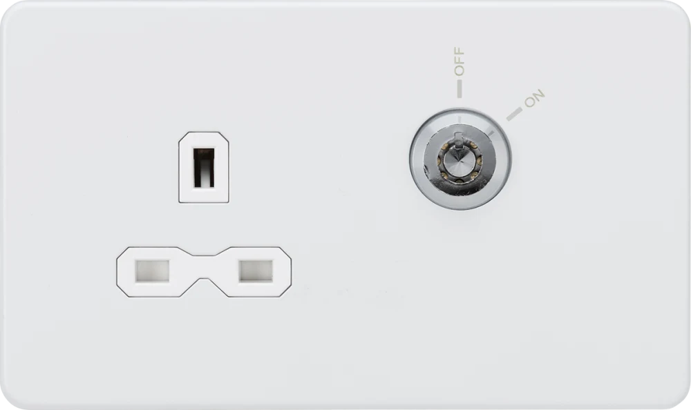 Knightsbridge | SFR9LOCKMW | 13A DP Key Lockable Socket (2G Plate) | Matt White with White Insert 1 Knightsbridge SFR9LOCKMW Lockable Socket