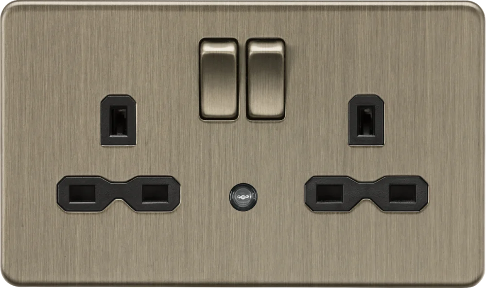 Knightsbridge | SFR9NLAB | 13A 2G DP Switched Socket with Photocell Nightlight Function | Antique Brass with Black Insert 1 Knightsbridge SFR9NLAB Nightlight Socket