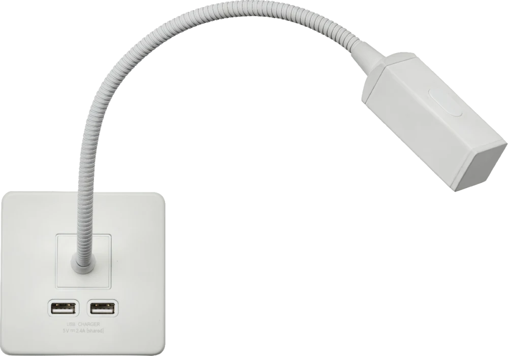 Knightsbridge | SFRLMW | 230V LED Dimmable Reading Light with Dual USB A+A (5V DC 2.4A shared) | Matt White 1 Knightsbridge SFRLMW Reading Light