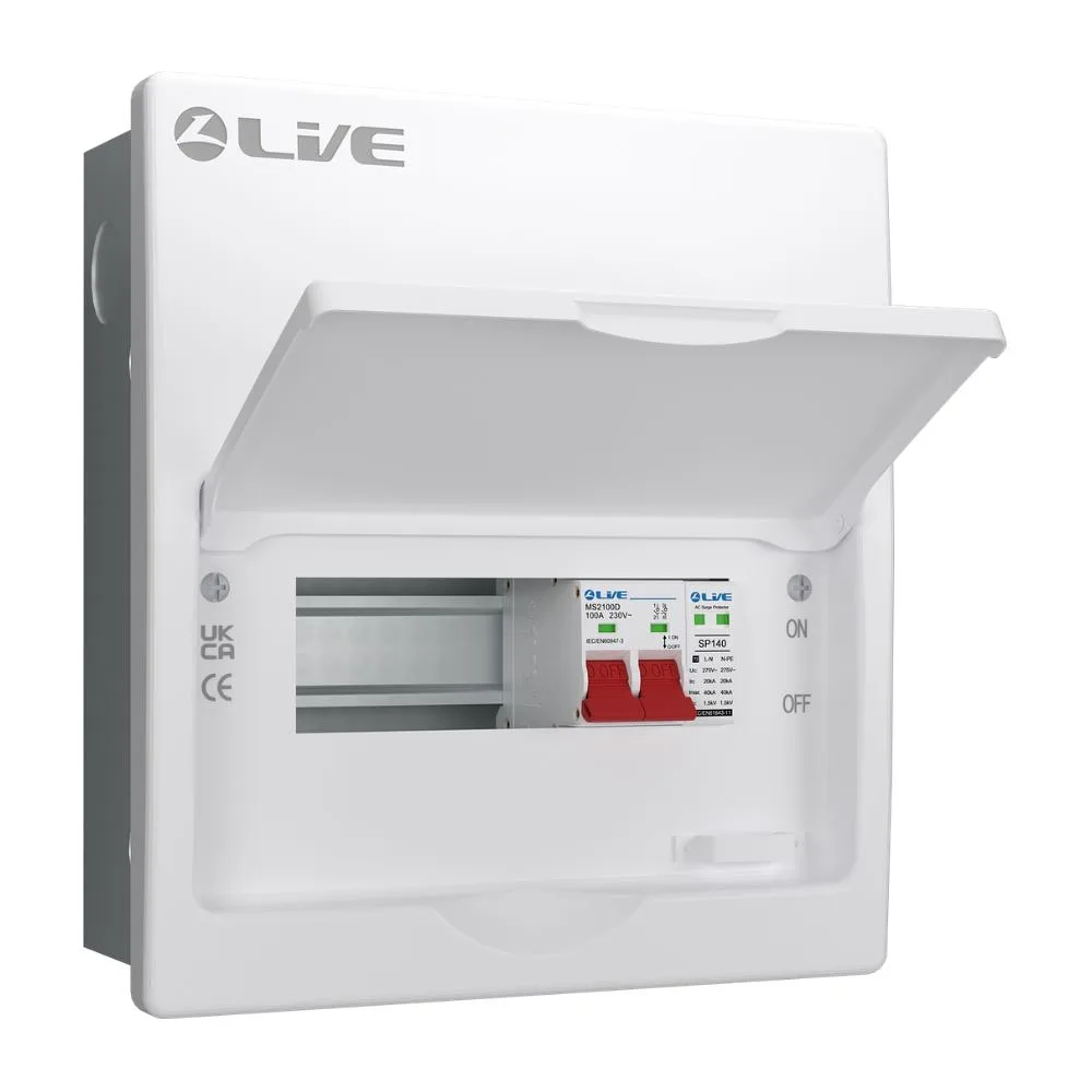 Live Electrical | FMC08S-SP | SRN | Flush Double Pole Busbar Consumer Unit | Type 2 SPD | 5 Way 1 Live Electrical FMC08S-SP SRN Flush Consumer Unit