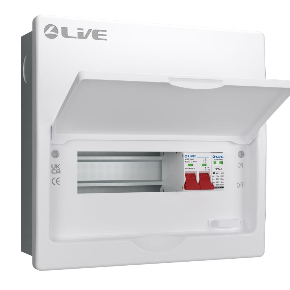 Live Electrical | FMC10S-SP | SRN | Flush Double Pole Busbar Consumer Unit | Type 2 SPD | 7 Way 1 Live Electrical FMC10S-SP SRN Flush Consumer Unit