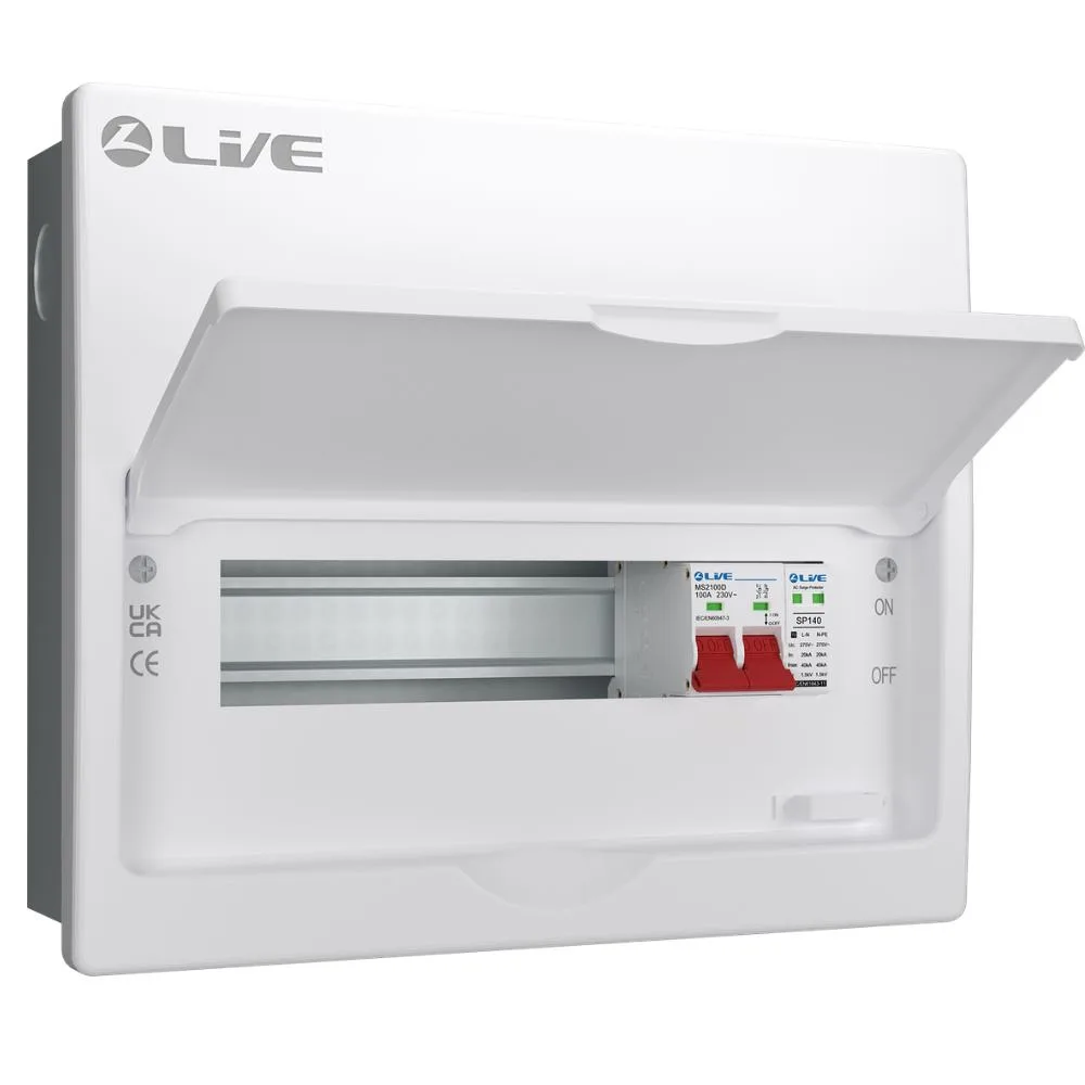 Live Electrical | FMC12S-SP | SRN | Flush Double Pole Busbar Consumer Unit | Type 2 SPD | 9 Way 1 Live Electrical FMC12S-SP SRN Flush Consumer Unit