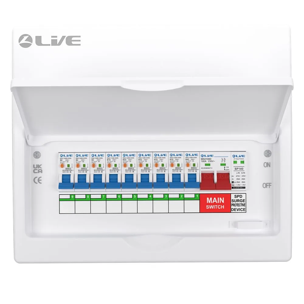 Live Electrical | FMC12SRN/100 | 9 Way Flush Metal Preconfigured Populated RCBO Consumer Unit | SPD | 9 x DP RCBOs 2 Live Electrical | FMC12SRN/100 | 12 Way Flush Metal Populated RCBO Consumer Unit | SPD | 9 x DP RCBOs