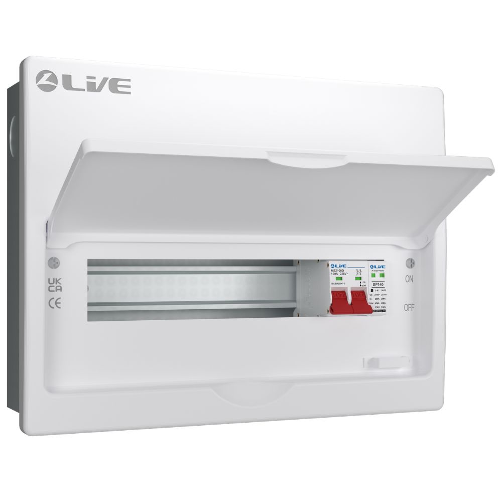 Live Electrical | FMC14S-SP | SRN | Flush Double Pole Busbar Consumer Unit | Type 2 SPD | 11 Way 1 Live Electrical FMC14S-SP SRN Flush Consumer Unit