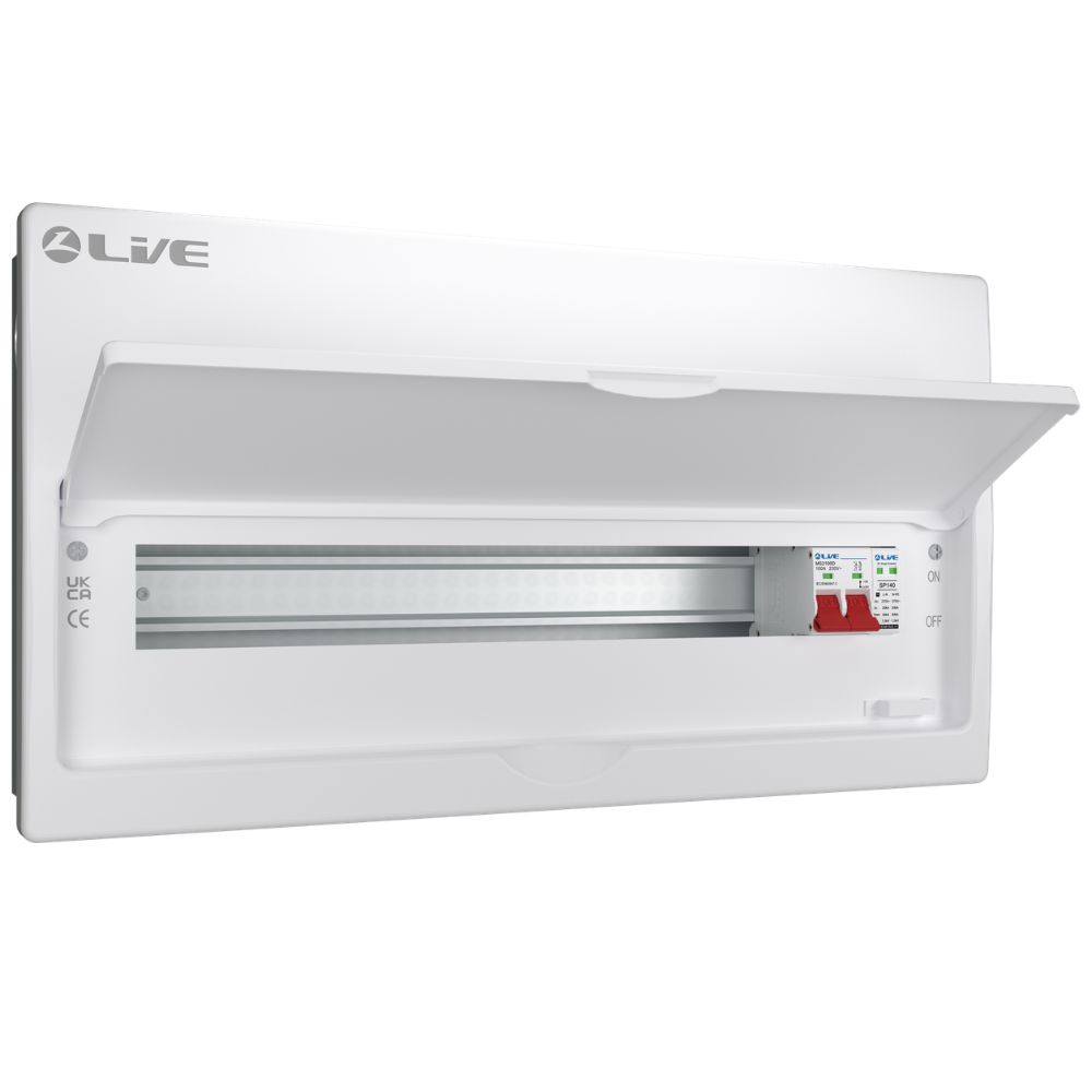 Live Electrical | FMC22S-SP | SRN | Flush Double Pole Busbar Consumer Unit | Type 2 SPD | 19 Way 1 Live Electrical FMC22S-SP SRN Flush Consumer Unit