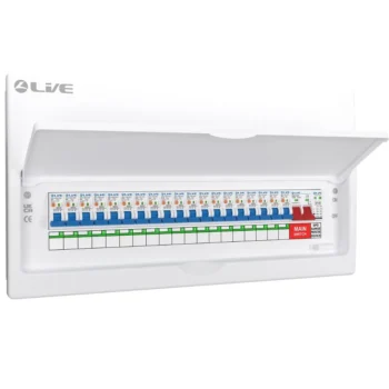 Live Electrical | FMC22SRN/100 | 19 Way Flush Metal Preconfigured Populated RCBO Consumer Unit | SPD | 19 x DP RCBOs