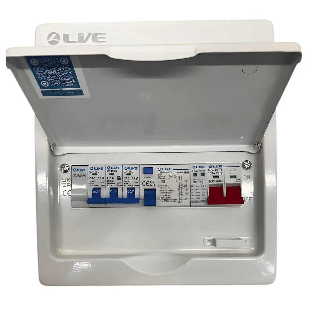 Live Electrical | LHP1040MSE-3M | Heat Pump Consumer Unit | 40A Type B HP RCD | 3 x C16 MCB | SPD 1 Live Electrical Heat Pump Consumer Unit | 40A Type B HP RCD | 3 x C16 MCB | SPD
