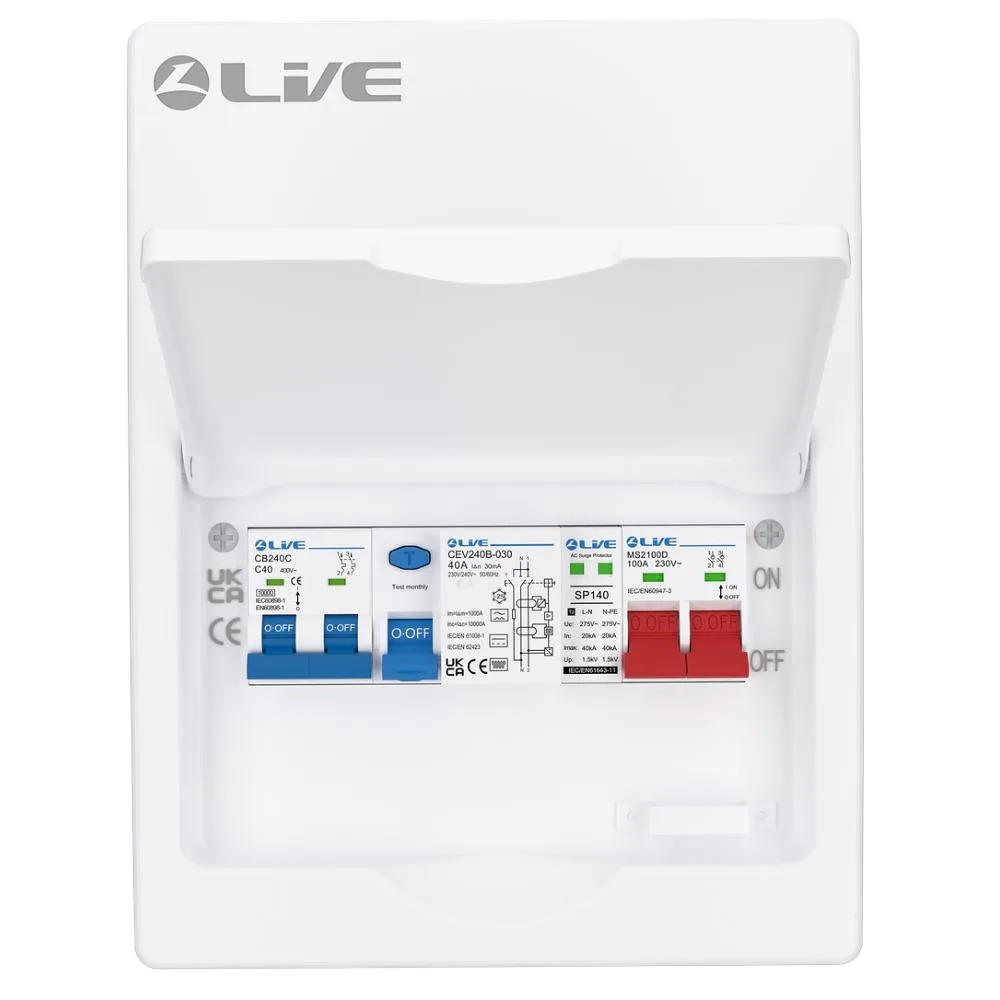 Live Electrical | LHP840MSE | Heat Pump Consumer Unit | 8 Module | 40A Type B HP RCD | 40A C Curve MCB | SPD 2 Live Electrical | LHP840MSE | Heat Pump Consumer Unit | 8 Module | 40A Type B HP RCD | 40A C Curve MCB | SPD