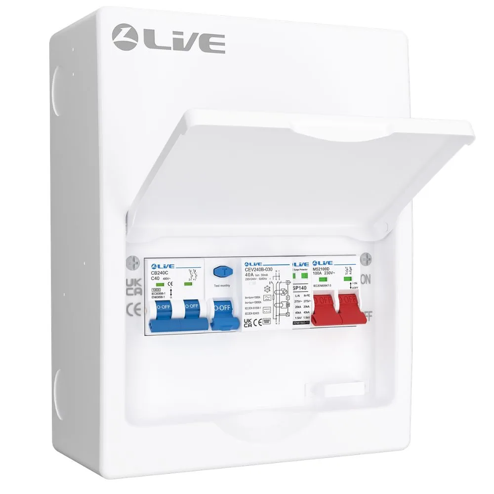 Live Electrical | LHP840MSE | Heat Pump Consumer Unit | 8 Module | 40A Type B HP RCD | 40A C Curve MCB | SPD 1 Live Electrical LHP840MSE Heat Pump Consumer Unit