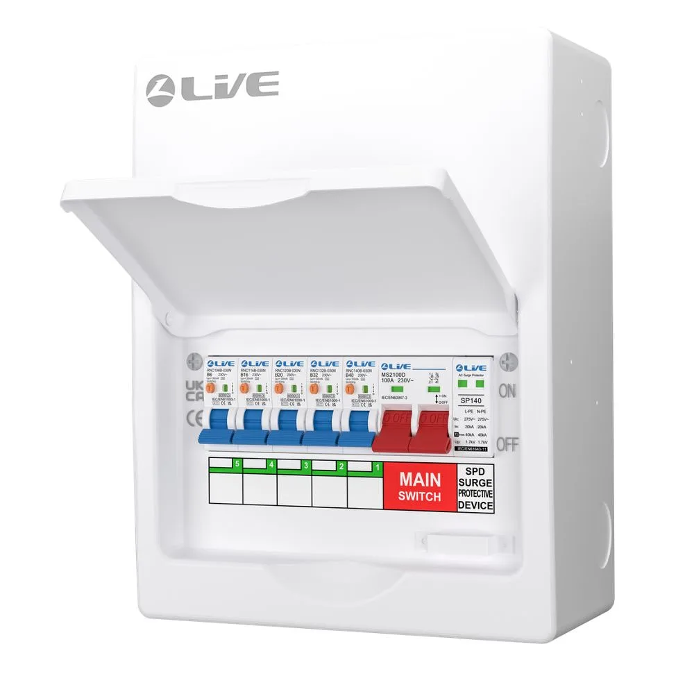 Live Electrical | LSMC08SRN/100 | 5 Way Metal Preconfigured Populated RCBO Consumer Unit | SPD | 5 x DP RCBOs 4 LSMC08SRN/100 RCBO Consumer Unit