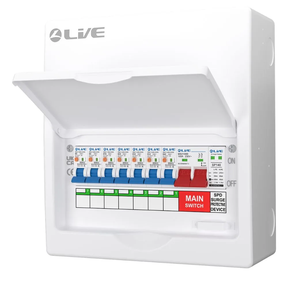 Live Electrical | LSMC10SRN/100 | 7 Way Metal Preconfigured Populated RCBO Consumer Unit | SPD | 7 x DP RCBOs 4 LSMC10SRN/100 RCBO Consumer Unit