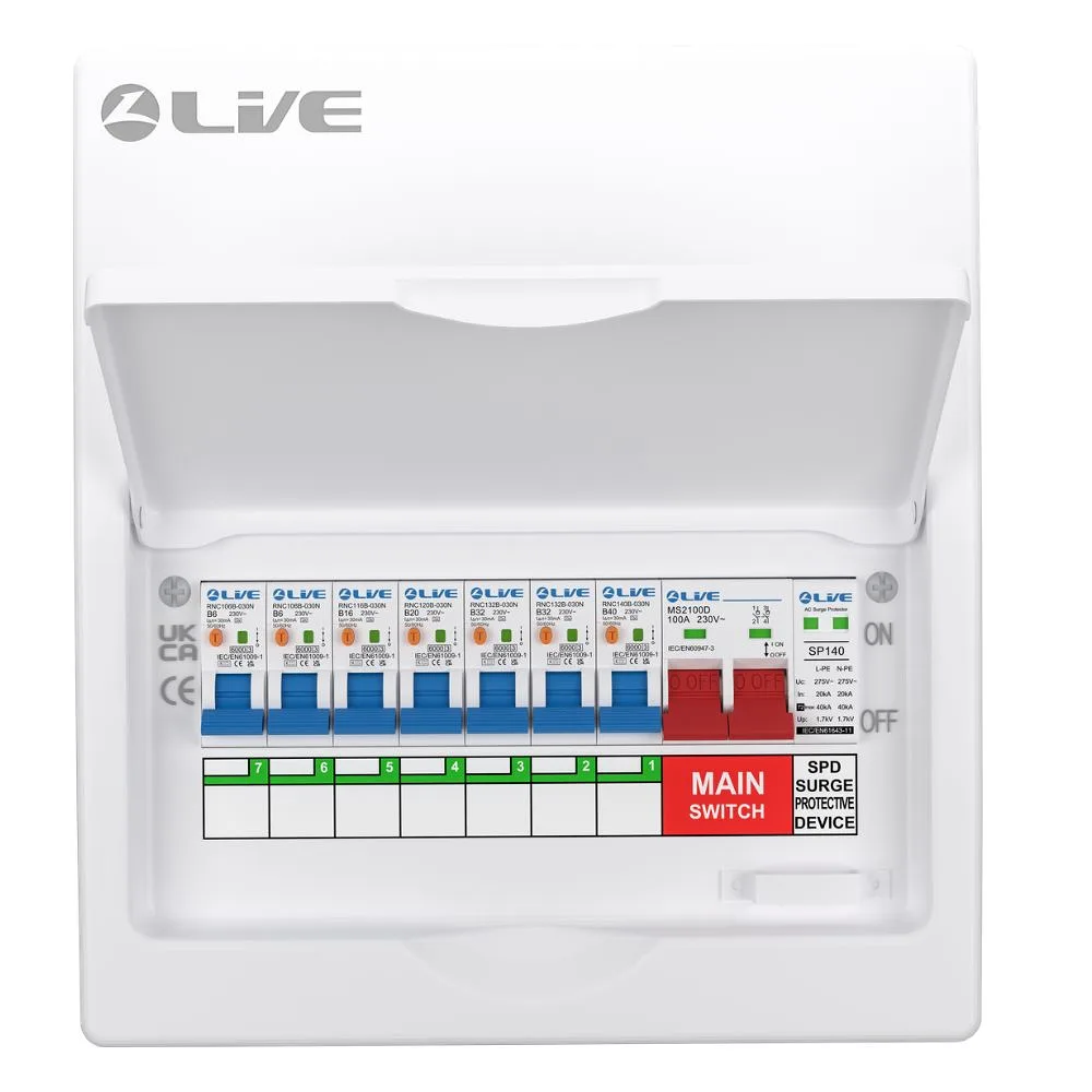 Live Electrical | LSMC10SRN/100 | 7 Way Metal Preconfigured Populated RCBO Consumer Unit | SPD | 7 x DP RCBOs 5 Live Electrical | LSMC10SRN/100 | 7 Way Metal Preconfigured Populated RCBO Consumer Unit | SPD | 7 x DP RCBOs