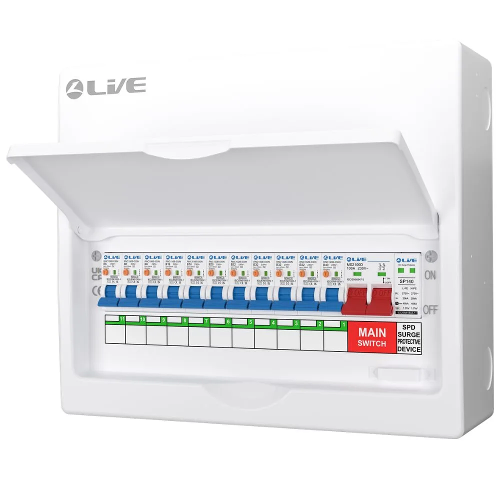 Live Electrical | LSMC14SRN/100 | 11 Way Metal Preconfigured Populated RCBO Consumer Unit | SPD | 11 x DP RCBOs 4 Live Electrical | LSMC14SRN/100 | 11 Way Metal Populated RCBO Consumer Unit | SPD | 11 x DP RCBOs