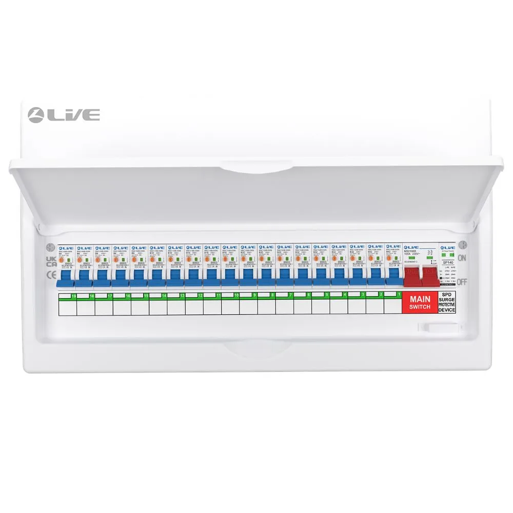 Live Electrical | LSMC22SRN/100 | 19 Way Metal Preconfigured Populated RCBO Consumer Unit | SPD | 19 x DP RCBOs 5 LSMC22SRN/100 RCBO Consumer Unit