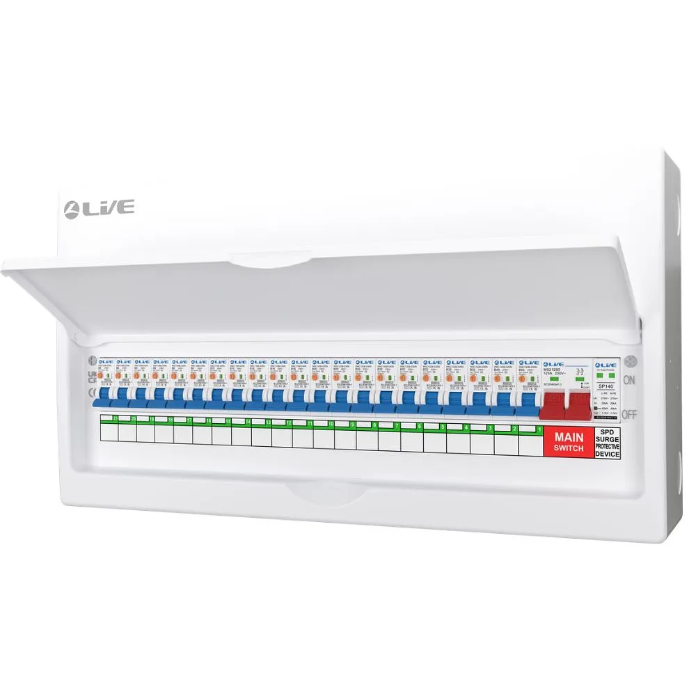 Live Electrical | LSMC24SRN/125 | 21 Way Metal Preconfigured Populated RCBO Consumer Unit | SPD | 21 x DP RCBOs 4 Live Electrical | LSMC24SRN/125 | 21 Way Metal Preconfigured Populated RCBO Consumer Unit | SPD | 21 x DP RCBOs