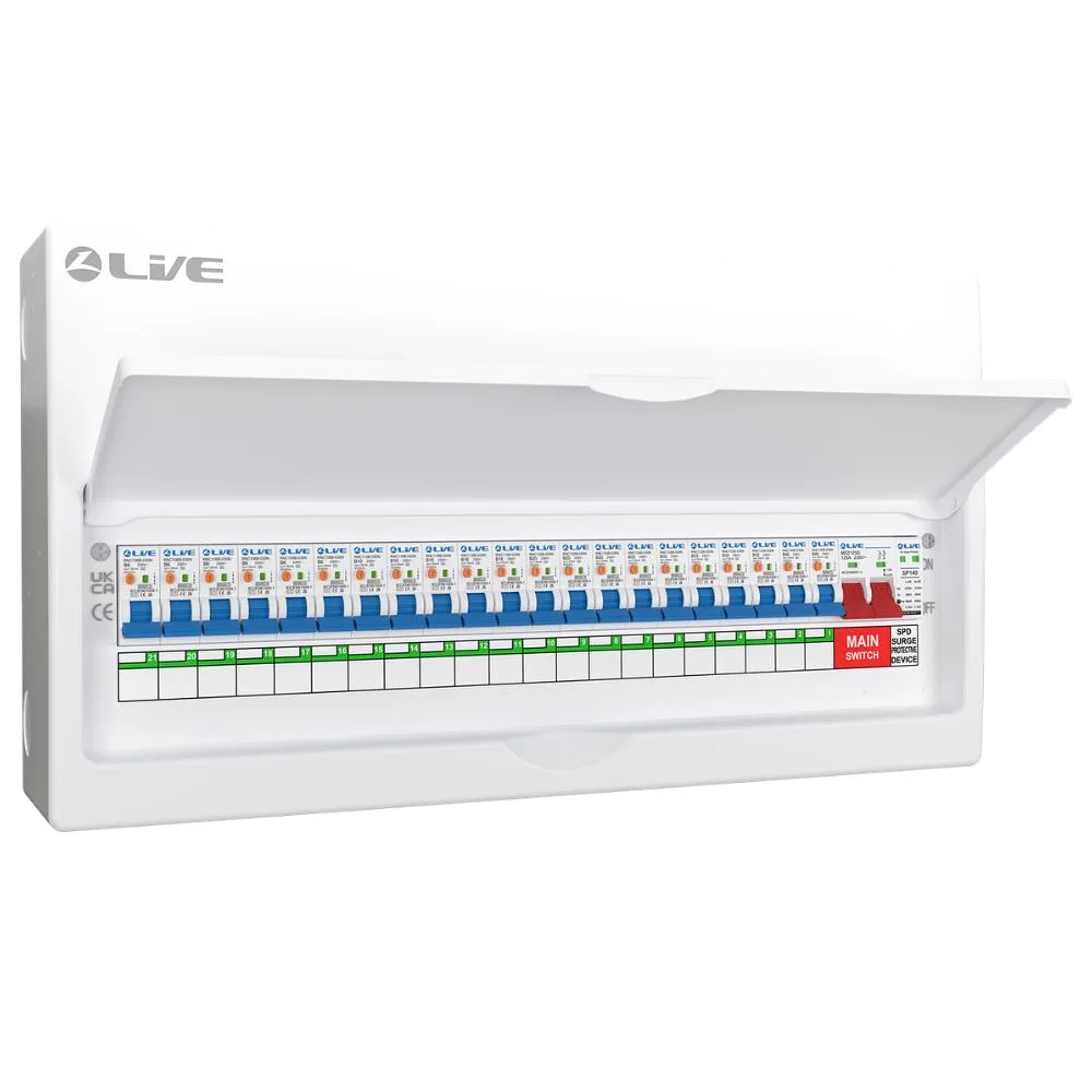 Live Electrical | LSMC24SRN/125 | 21 Way Metal Preconfigured Populated RCBO Consumer Unit | SPD | 21 x DP RCBOs 1 Live Electrical | LSMC24SRN/125 | 21 Way Metal Preconfigured Populated RCBO Consumer Unit | SPD | 21 x DP RCBOs