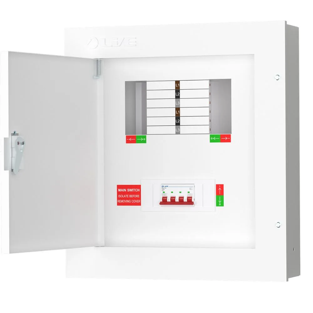 Live Electrical | TPN04-125 | 125A TP&N Distribution Board | 4P Main Switch | 4 Way 1 Live Electrical TPN04-125 125A 4 Way TPN Distribution Board
