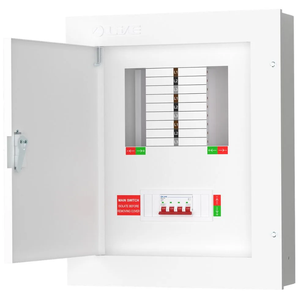 Live Electrical | TPN06-125 | 125A TP&N Distribution Board | 4P Main Switch | 6 Way 1 Live Electrical TPN06-125 125A 6 Way TPN Distribution Board